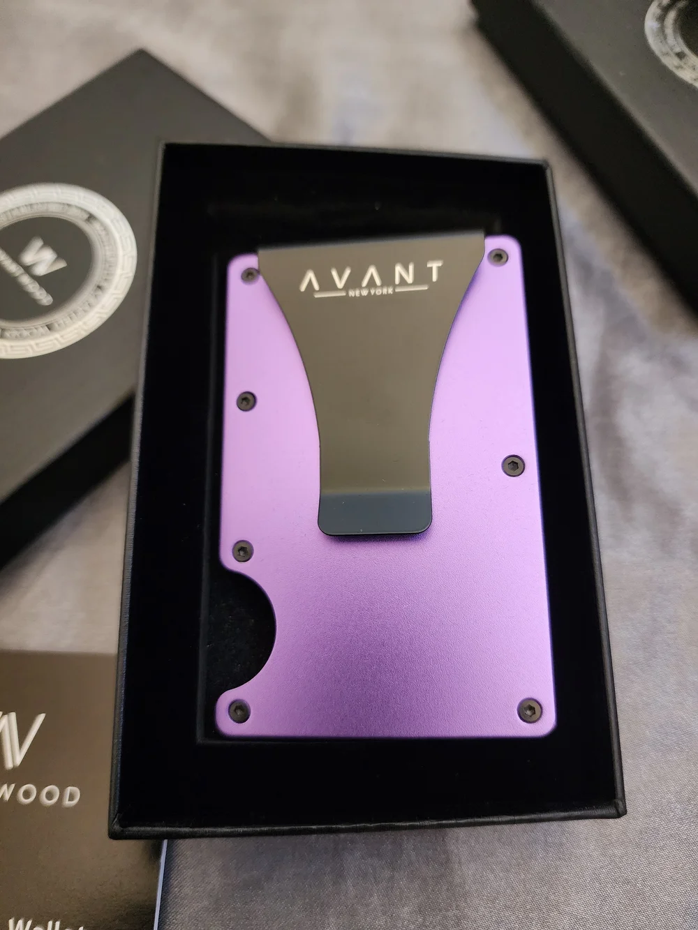 AVANT WOOD- Purple Card Holder Wallet with Money Clip- NIB